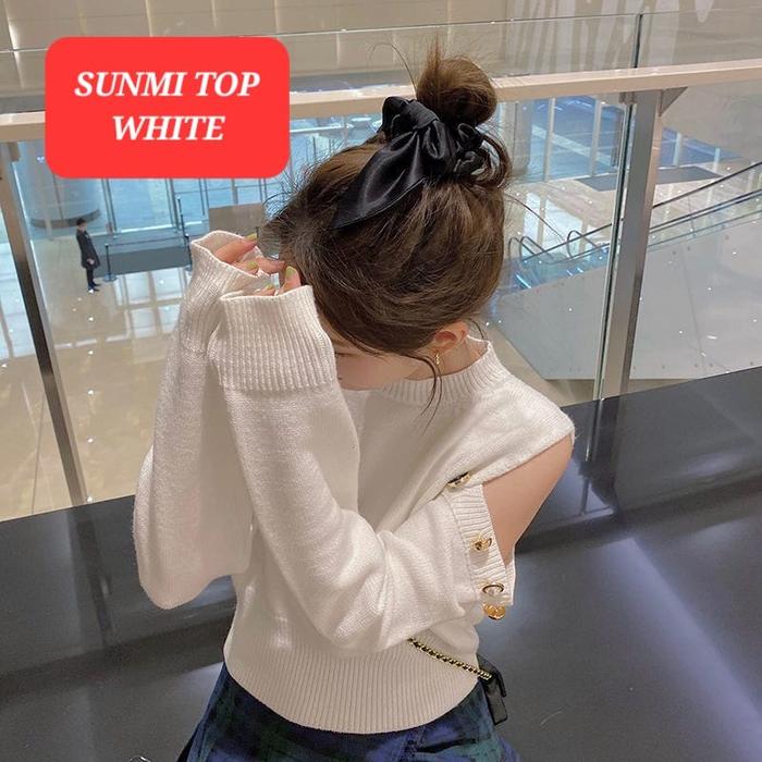 Gambar BAJUKIDDIE SUMNI TOP BAJU SABRINA RAJUT FASHION KOREA IMPORT WANITA - SUNMI WHITE dari bajukiddie undefined Tokopedia