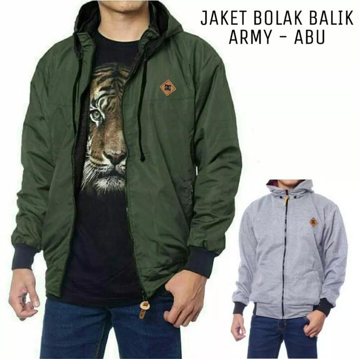 Gambar Jaket DC Pria Bolak Balik Jaket cowok pria 2 in 1 Premium Parasut Kain - Army Abu, L dari TEAF OFFICIAL undefined Tokopedia
