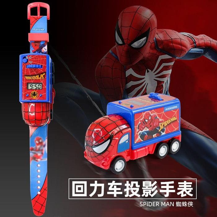Gambar JAM TANGAN ANAK DIGITAL PROYEKTOR BENTUK MOBIL TRUK AVANGERS - SPIDERMAN dari sally watch undefined Tokopedia