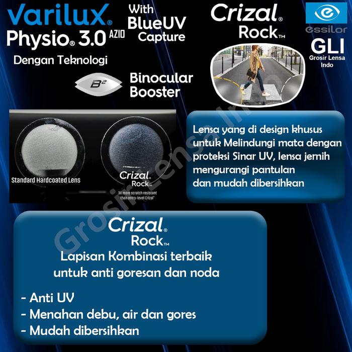 Gambar Lensa Essilor Progresif Varilux Physio AZIO Blue UV Ormix 1.6 Crizal - Crizal Rock dari Grosir Lensa Indo undefined Tokopedia