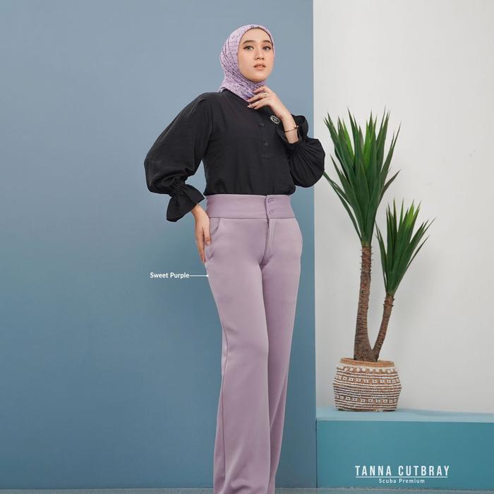 Gambar Celana Wanita NADHEERA LUXURY Tanna Cutbray Scuba Polos Panjang - Sweety Purple, XL dari Armyna Hijab undefined Tokopedia