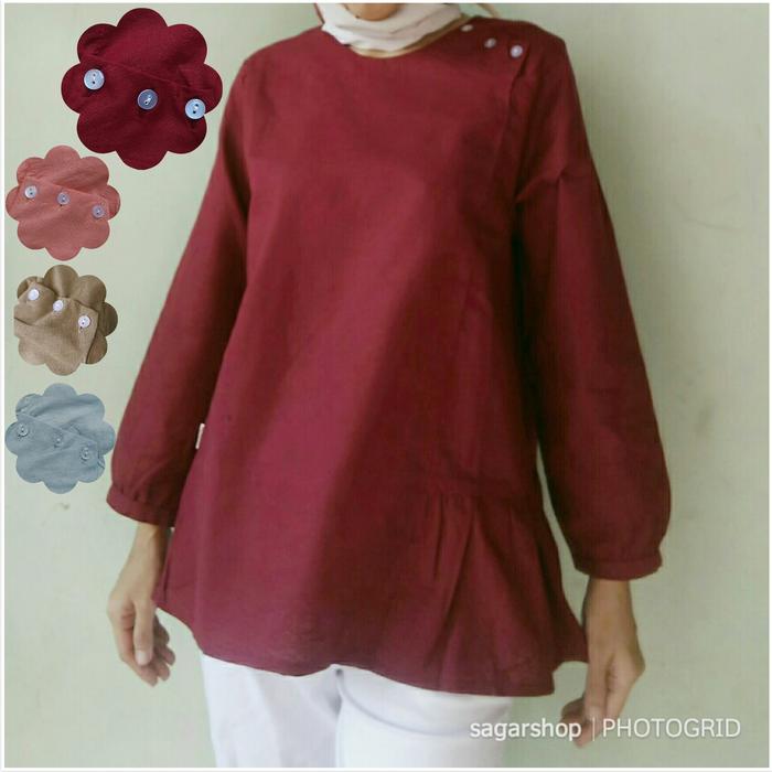 Gambar Blouse hijab wanita monggi fashion korean look - Maroon, LD 94cm dari SAGARSHOP undefined Tokopedia