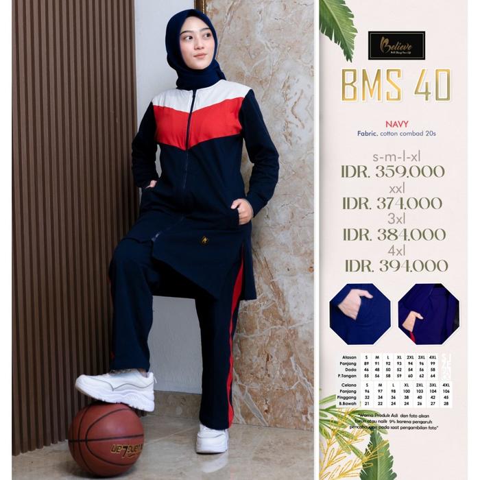 Gambar Setelan Baju Kaos Olahraga Muslimah Syari BMS 40 Terbaru - NAVY, S dari musdechijab undefined 5 Tokopedia