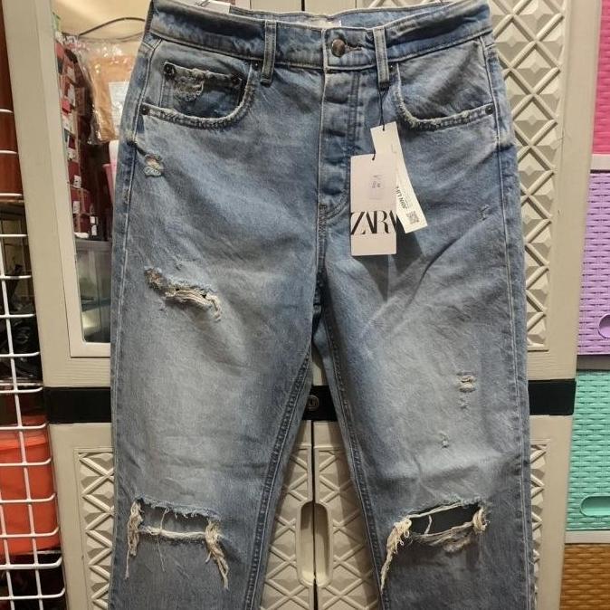 Jual TERBARU ORIGINAL DENIM JEANS RIPPED ZARA WOMEN CELANA PANJANG