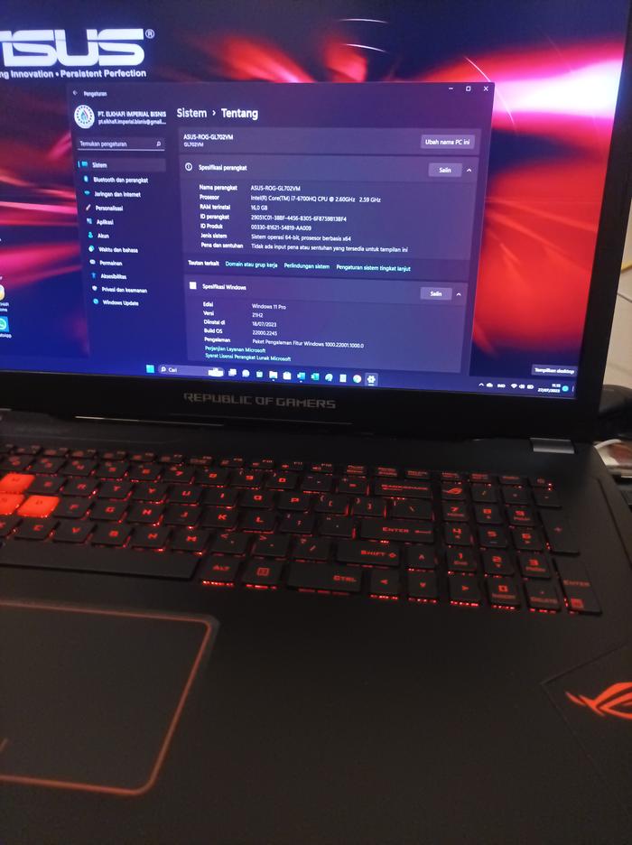 Jual Laptop Asus ROG GL702VM GTX 1060 6GB Kota Bandung Toko