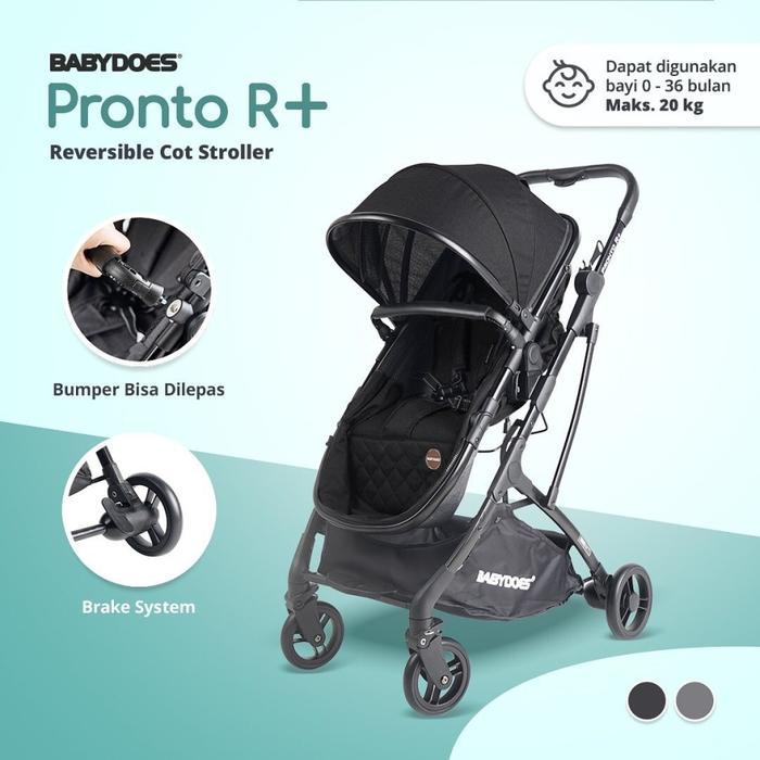 Gambar Stroller Babydoes Pronto R+ Reversible Cot / Kereta Dorong Bayi - R+ BLACK, BUBBLE WRAP dari Tembem Baby Mart undefined Tokopedia