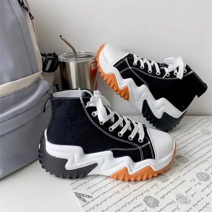 Gambar sepatu sneakers wanita korea platform hak tinggi keren trendy varian - Hitam, 37 dari malkan undefined Tokopedia