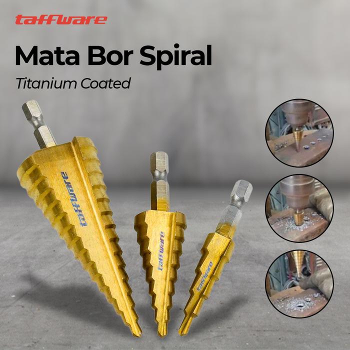 Gambar Mata Bor Spiral Titanium Coated Mata Bor Spiral Pagoda 3 Pcs Gold dari fathir allshop undefined Tokopedia