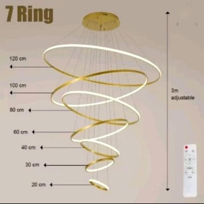 Gambar Lampu gantung minimalis modern LED Ring 120cm with remote - 7 RING dari LAMPU MODERN undefined Tokopedia