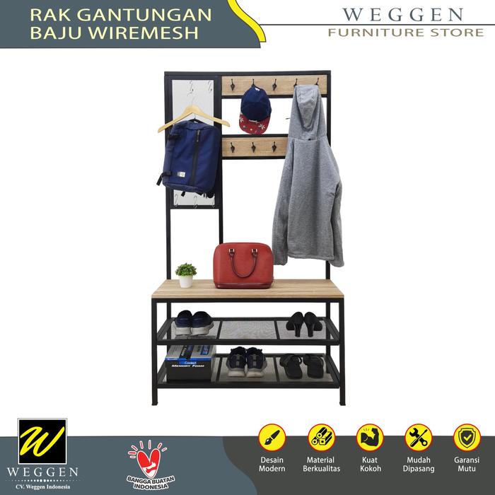 Gambar Rak Gantungan Baju Wiremesh Modern Minimalis [WEGGEN] - Hitam-Cream, Jawa & Bali dari WEGGEN FURNITURE STORE undefined Tokopedia