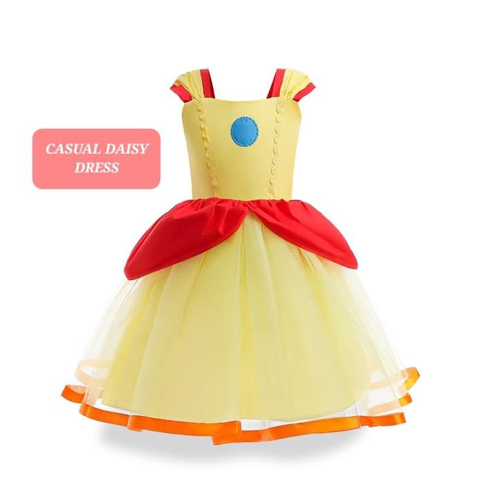 BAJUKIDDIE CASUAL PRINCESS PEACH DRESS DAISY BELLE AURORA KOSTUM MARIO  CASUAL DAISY, 100