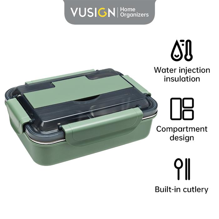 Gambar Vusign Kotak Makan Bekal Lunch Box Set Stainless steel 640ml VS943 - Hijau dari Deli Stationery Indonesia undefined Tokopedia