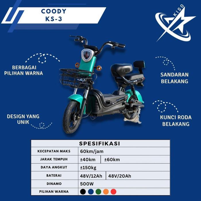 Jual Sepeda Listrik KISO Coody KS-3 Moped Electric Bike Merah
