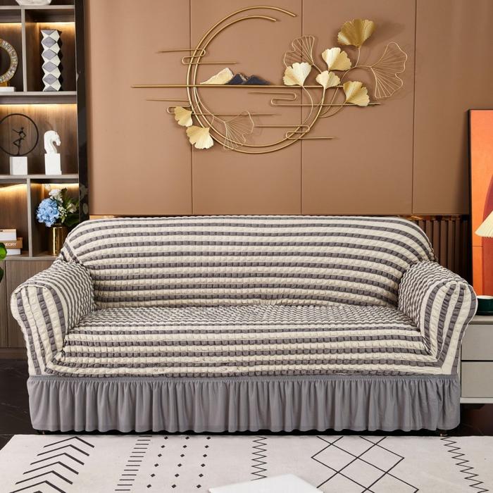 Gambar Sarung Sofa QHD Cover Renda Elastis Motif Kerutan Halus - Grey Stripe, 1 Seater dari Art Home & Living undefined Tokopedia