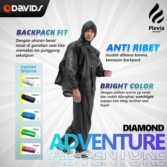 Gambar Jas Hujan Setelan Jaz Ujan Dewasa Mantel Plevia Diamond Adventure 7001 - 7001 Black dari DAVIDS TOOL undefined Tokopedia