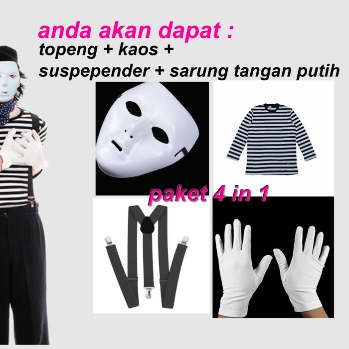 Jual kostum perampok penjara hitam putih pantomim - 4 IN 1 - Jakarta ...