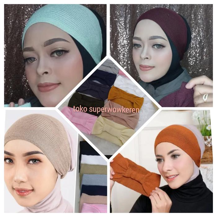 Gambar ciput rajut dalaman jilbab inner hijab daleman kerudung bandana Wanita - navy dari superwowkeren undefined Tokopedia