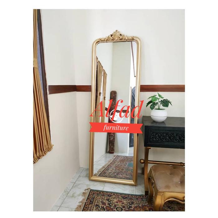 Gambar Alfad Furniture Bingkai Kaca Cermin Berdiri Ukir Kayu Jati Javasub Standing Mirror Oval Natural 165x60cm dari Alfadfurniture undefined Tokopedia