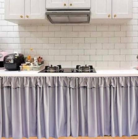 Gambar TERBARU! Gorden Kain Kolong Dapur Varian Tinggi Motif Polos Premium - Abu Muda, L100xT80Cm dari Aurora's Store ID undefined Tokopedia