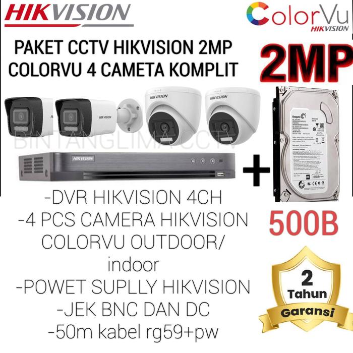 Gambar PAKET CCTV HIKVISION 2MP COLORVU 4 CAMERA KOMPLIT - PLUS HDD 500GB dari BINTANGLIMA CCTV undefined Tokopedia