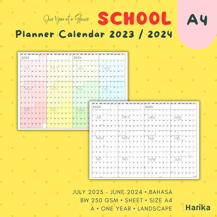 Gambar 2023-2024 School Planner Calendar/Kalender | A4 | One Year at a Glance - A4.PCS.A.1.L, Warna dari mochitama undefined Tokopedia
