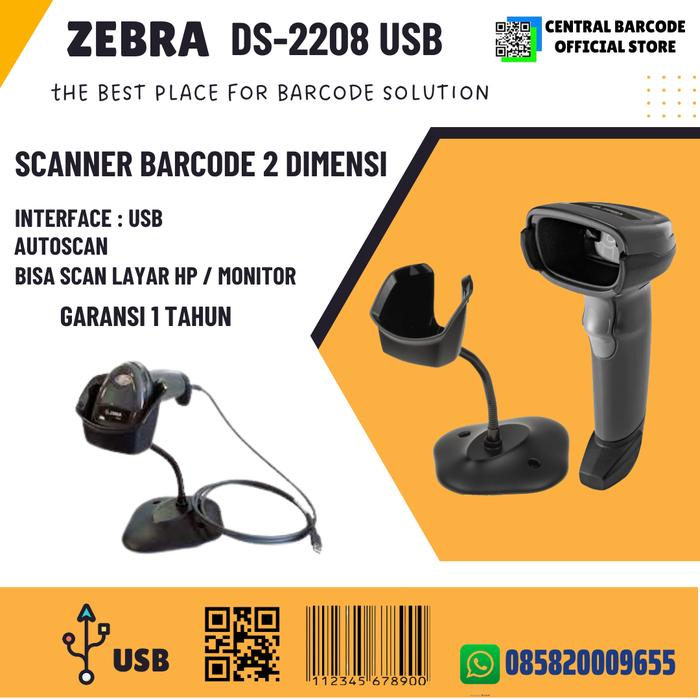 Jual BARCODE SCANNER ZEBRA DS2208 / DS-2208 USB 1D & 2D | **GARANSI ...