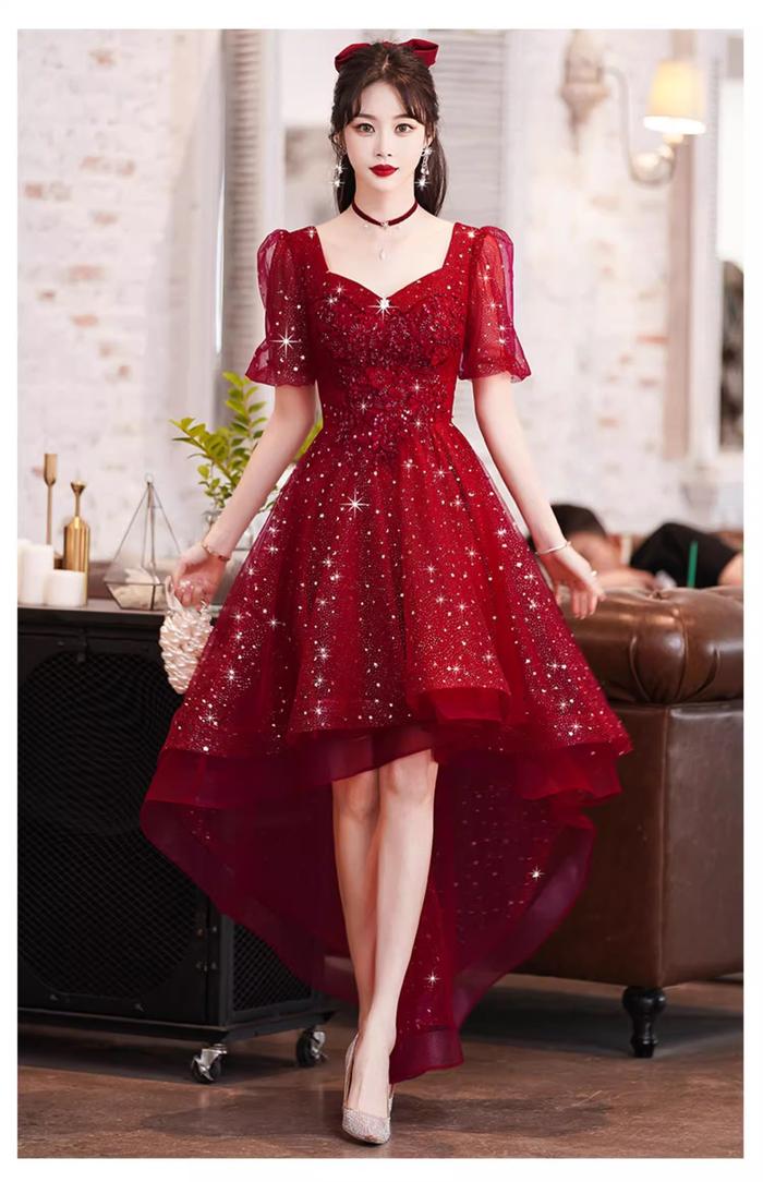 dress pesta elegan Jual Gaun Pesta 2306010 Merah Lengan Pendek V Neck Party Dress - Custom  Size - Kota Medan - Christiantungofficial