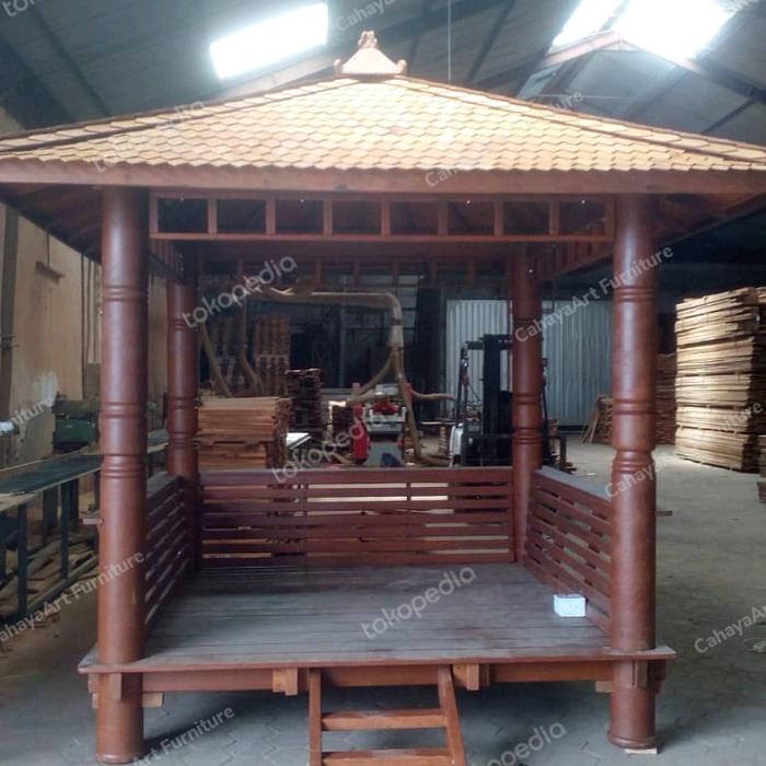 Gambar saung gazebo minimalis kayu jati , gazebo pargola taman , gazebo murah - dp aja dari Cahaya Art Furniture_NEW undefined Tokopedia
