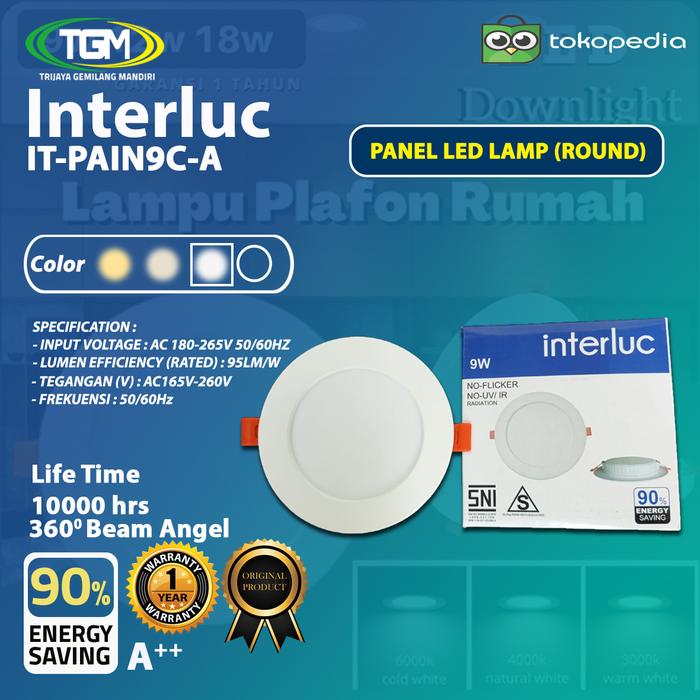Jual LAMPU Panel Interluc LED Panel Inbow Bulat 9w White Putih ...