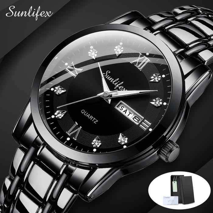 Gambar SUNLIFEX Jam Tangan Pria Asli Bercahaya Tali Stainless Steel Free Box - allblack dari Rebirth Jam Tangan undefined Tokopedia