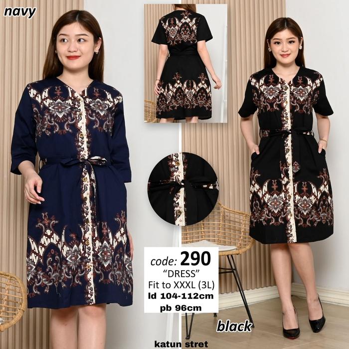 Gambar DRESS WANITA/MIDI DRESS BATIK LENGAN PENDEK & 3/4 DRESS BATIK XXXL 290 - Navy, Lengan pendek dari Sumber Rejeki Alam New undefined Tokopedia