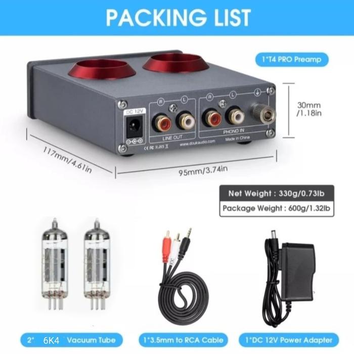 Gambar DOUK AUDIO T4 PRO Headphone Amp & Tube Preamp Phono MM Input / Aux - T4 PRO 6K4 CN dari Pro-X Technology undefined Tokopedia