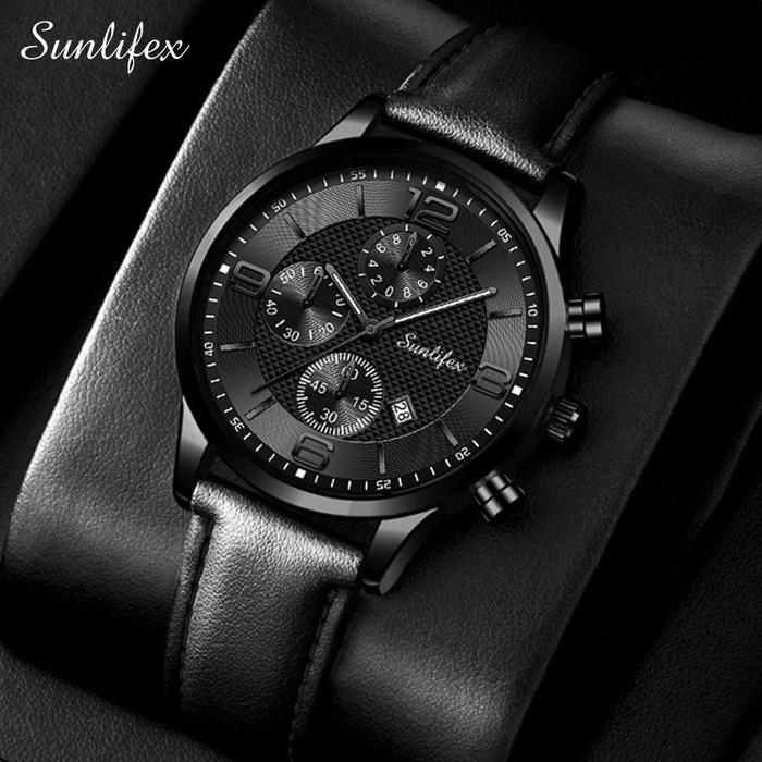 Gambar Sunlifex Jam Tangan Pria Original Tali Kulit Kalender Jam Tangan Cowok - allblack dari Rebirth Jam Tangan undefined Tokopedia