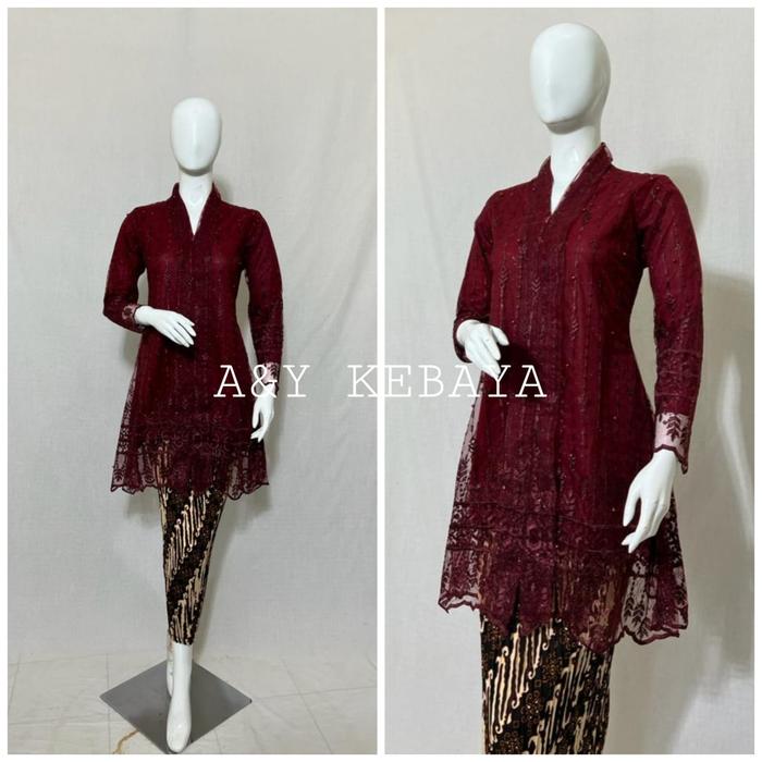 Gambar Kebaya Modern Hijab setelan kebaya modern tille kebaya wisuda - maroon, Atasan XL dari A&Y Kebaya undefined Tokopedia