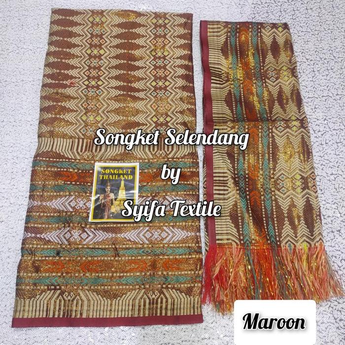 Gambar kain songket melayu (songket + selendang). kain songket murah - Maroon dari SYIFA JAYA TEXTILE undefined Tokopedia