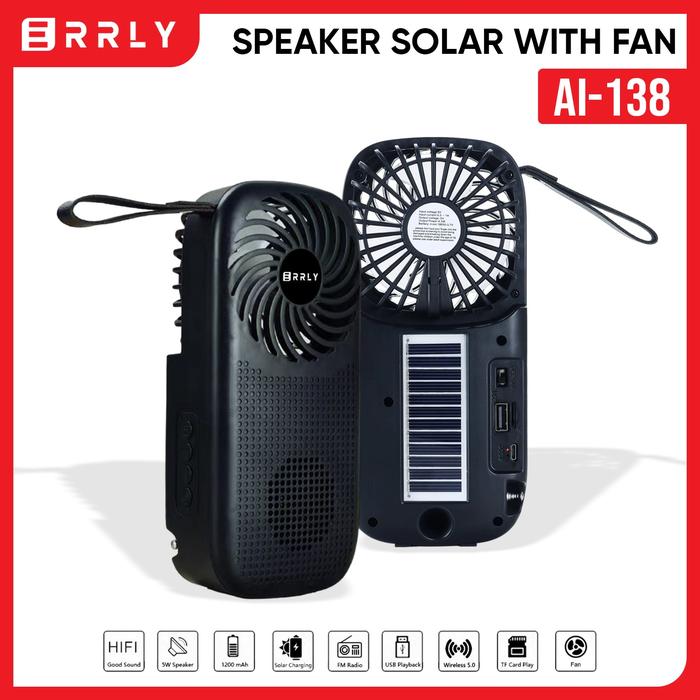 Gambar Speaker Bluetooth ERRLY AI-138 + Kipas angin + Radio Solar Panel Surya - Hitam dari Hoki888Store undefined Tokopedia