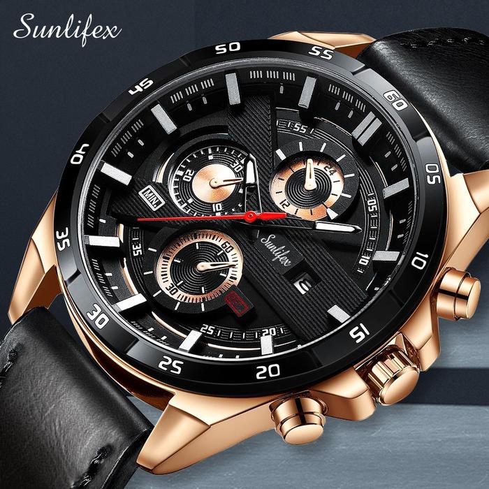 Gambar Sunlifex Jam Tangan Pria Square Rhomboid Dial Tali Kulit Kalender Jam - allblack dari Rebirth Jam Tangan undefined Tokopedia