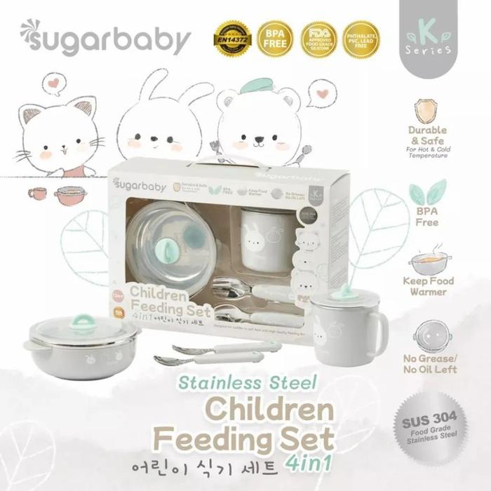 Gambar Sugarbaby Children Feeding Set 4in1 - Set alat makan anak - Grey dari Ibabytopia Cikarang undefined Tokopedia