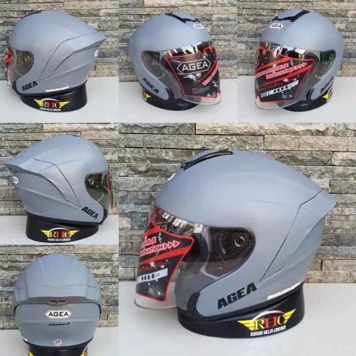 Gambar HELM AGEA HALF FACE SOLID GREY GORILA SINGLE VISOR - GREY DOF dari jodoh Helmet undefined Tokopedia