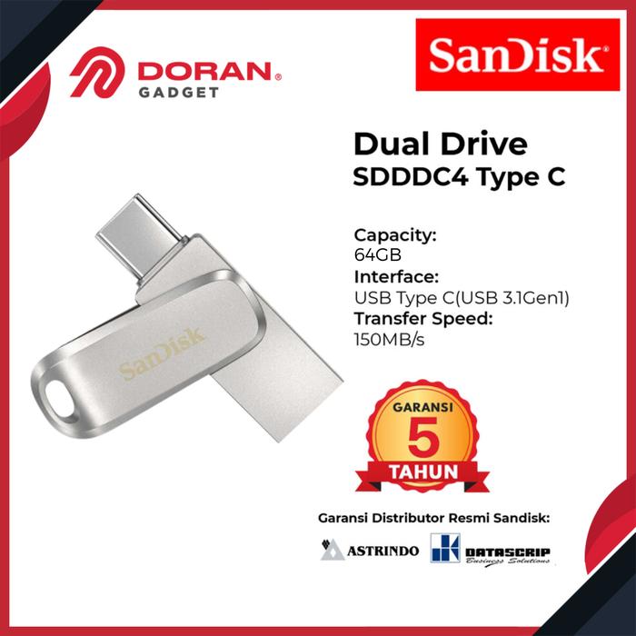 Gambar Sandisk Ultra Dual Drive Luxe USB Type C Flashdisk 64GB SDDDC4 - ORI dari Doran Gadget Official Store undefined Tokopedia