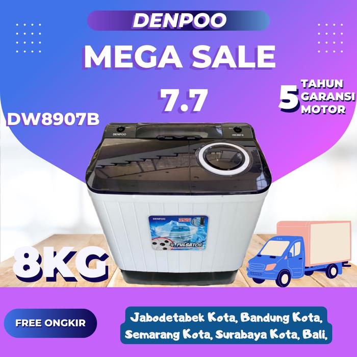 Gambar Mesin Cuci 2 Tabung Denpoo DW 8907 B 8 KG - DW8907B dari Grand Super Store undefined Tokopedia