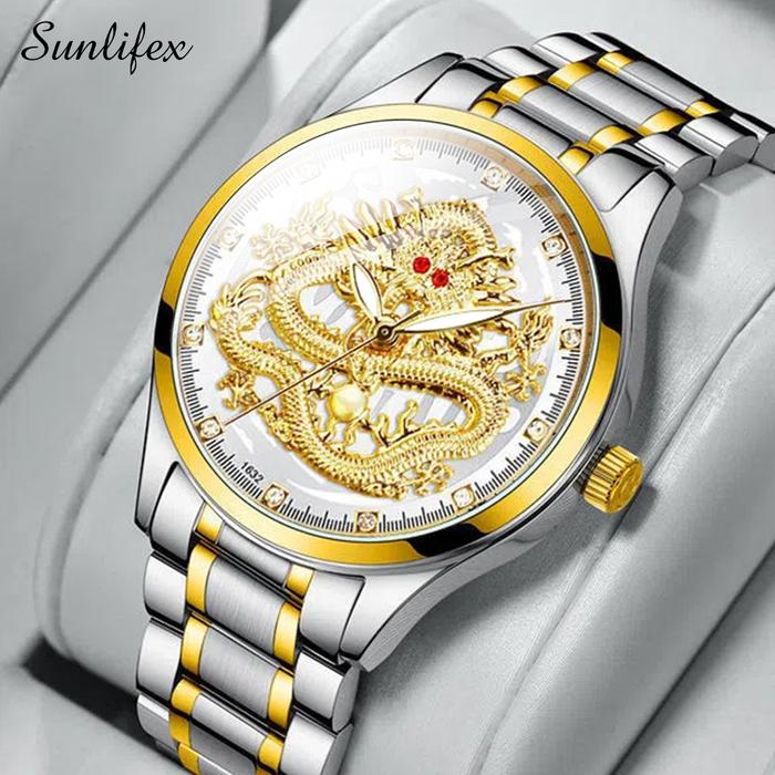 Gambar Sunlifex Jam Tangan Pria Naga Emas Stainless Steel Dragon Gold Quartz - Putih dari Rebirth Jam Tangan undefined Tokopedia
