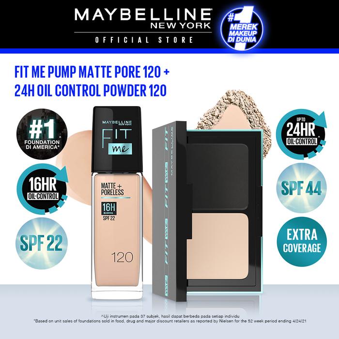 Gambar Maybelline Foundation Fit Me Pump Matte Pore + 24H Oil Control Powder - 120 dari Maybelline Official Shop undefined Tokopedia