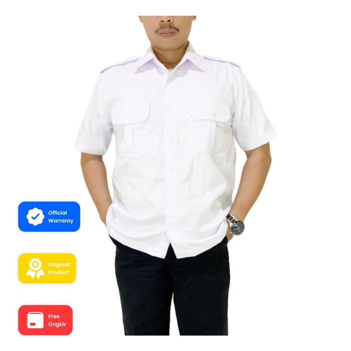 Gambar Kemeja PDH Navy Polos PDL Lengan Pendek Korsa Dinas Seragam Kerja PNS - Putih, L dari Jahitind undefined Tokopedia