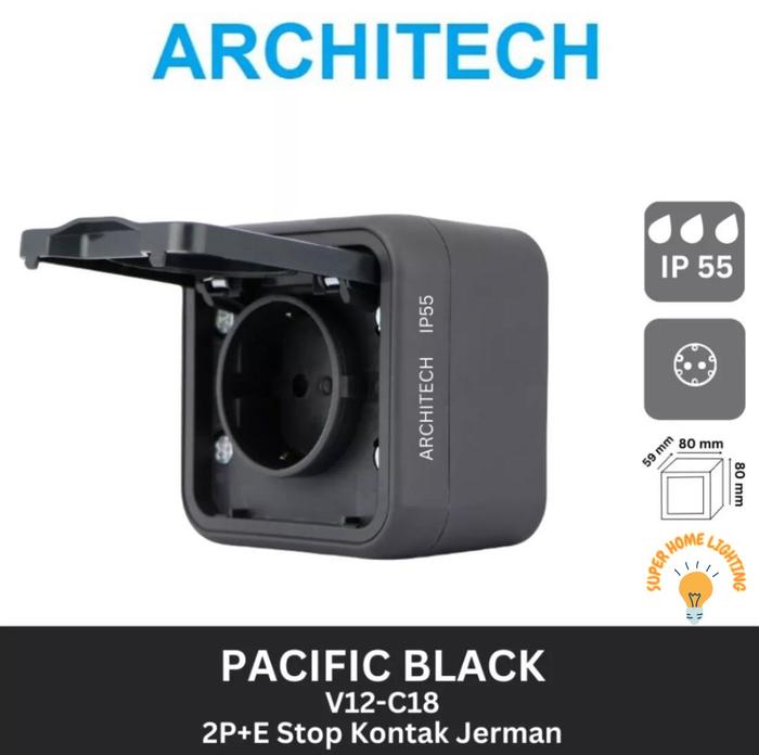 Gambar [SHL] SAKLAR WATERPROOF ARCHITECH SAKLAR Outdoor Stop Kontak V12 Black - V12 C18 BLACK dari SuperHomeLighting undefined Tokopedia