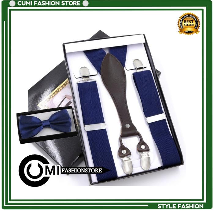 Gambar Paket Hemat Suspender Capit 4 Dasi Kupu kupu Pria Dewasa Khaki - Navy Blue dari Cumi storefashion undefined Tokopedia