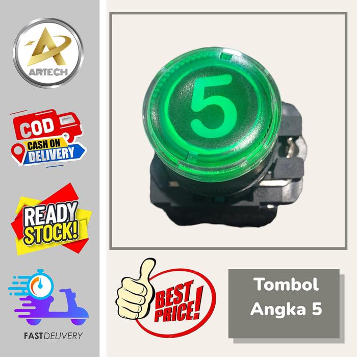 Gambar push button lift barang 22mm/hijau - Angka 5, 220v dari ARTECH LIFT undefined Tokopedia