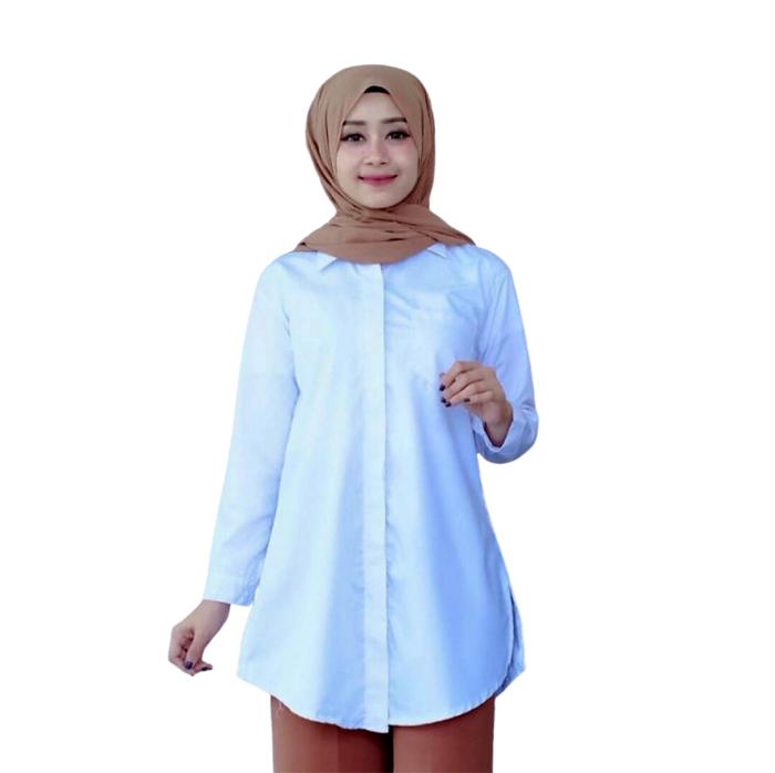 Gambar Baju Atasan Wanita Tunik/Kemeja Putih Wanita/Baju Kerja Tunik Wanita - Putih, M dari biroe fashion undefined Tokopedia