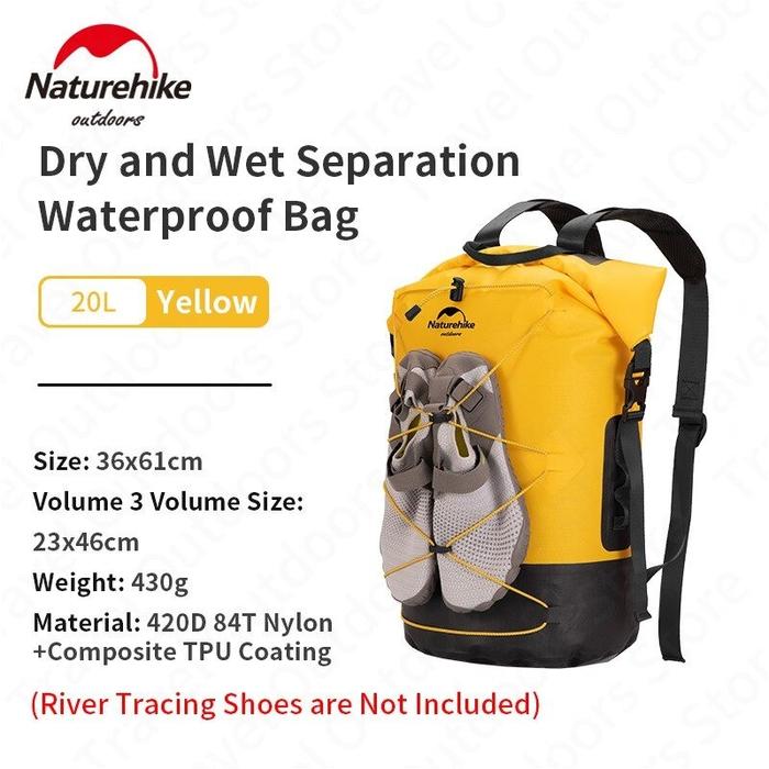Gambar Tas ransel waterproof TB03 drybag 20L 30L 40L Naturehike NH21FSB04 - Yellow 20L dari Bali Camping Store undefined Tokopedia