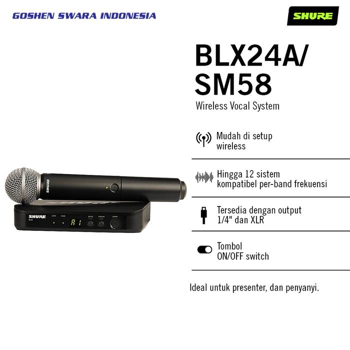 Gambar Shure BLX24A/SM58, Single Channel Wireless Handheld with SM58 dari Goshen Swara Official undefined Tokopedia